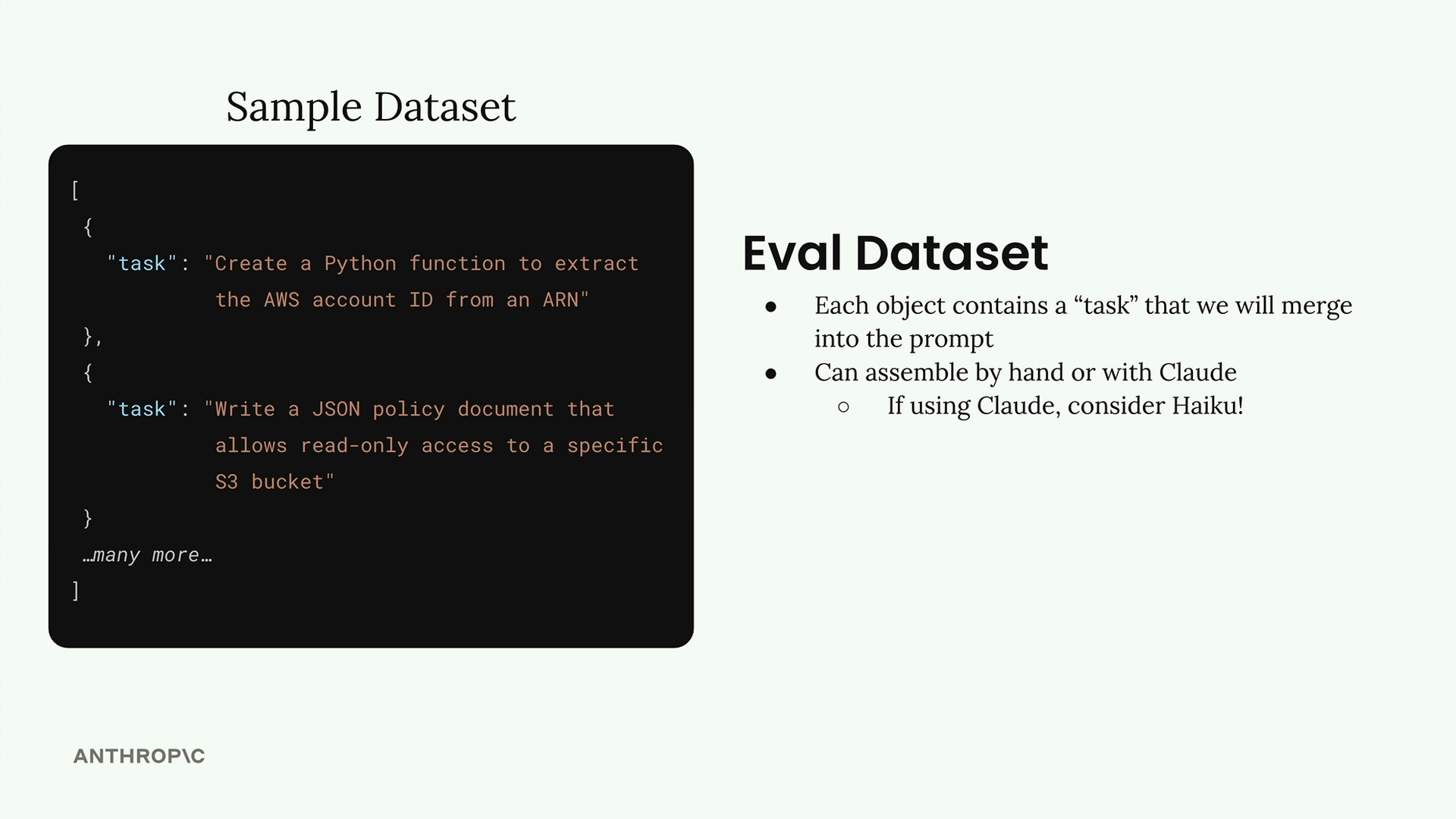JSON-массив объектов task, например «Create a Python function to extract the AWS account ID from an ARN».