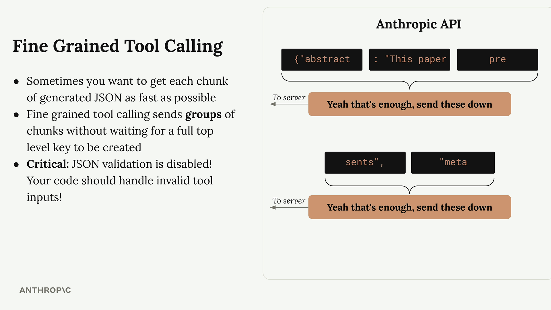 Anthropic API отправляет серверу группы кусков частичного JSON, каждая группа обрывается посреди значения, а не на ключе.